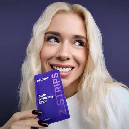 DRDENT شرائط تبييض الأسنان البنفسجية – 21 علاج، آمنة وغير حساسة، 42 شريط + أداة فتح الفم